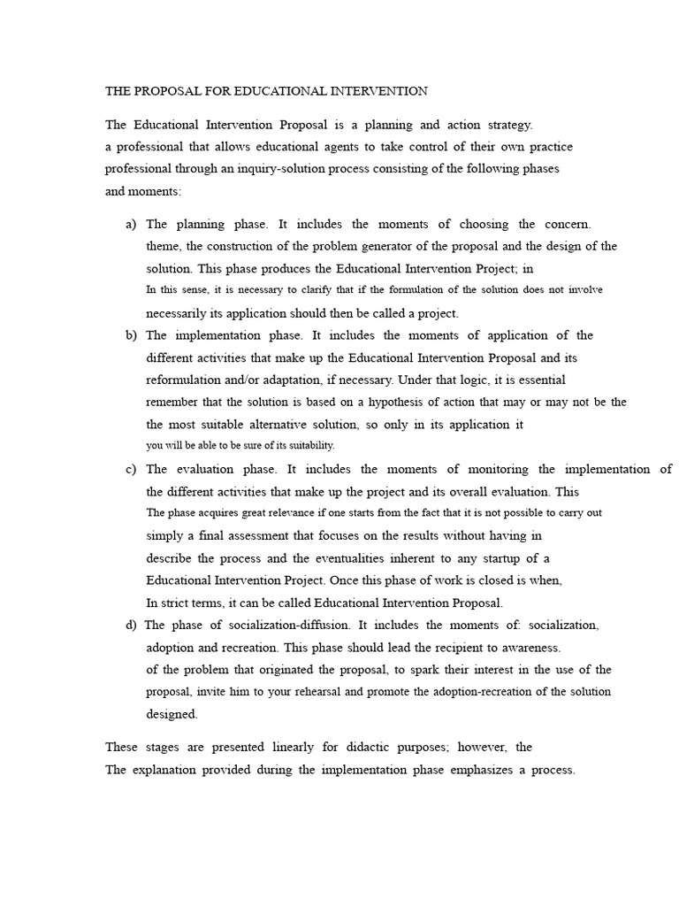 The Proposal For Educational Intervention | PDF | Evaluation | Methodology