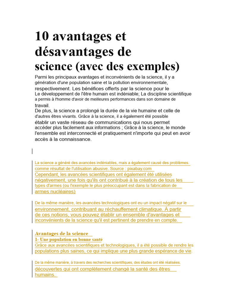 Avantages et inconvénients de la science | PDF | Science ...