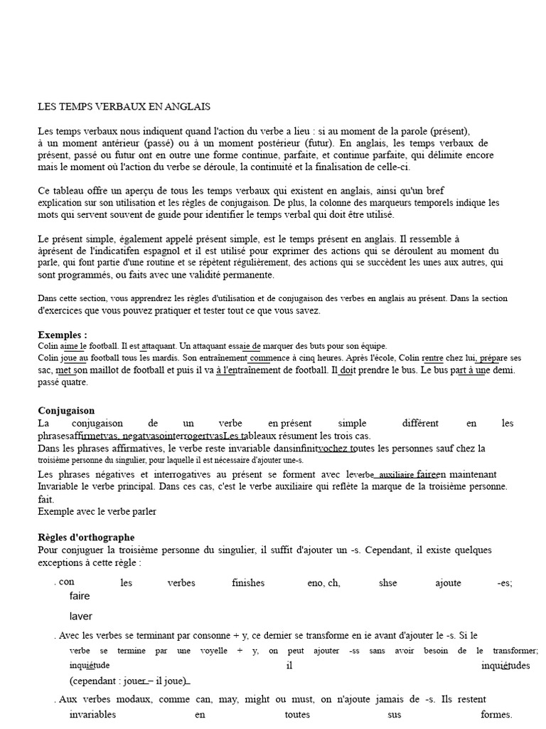 Les temps verbaux en anglais | PDF | Verbe | Phrase
