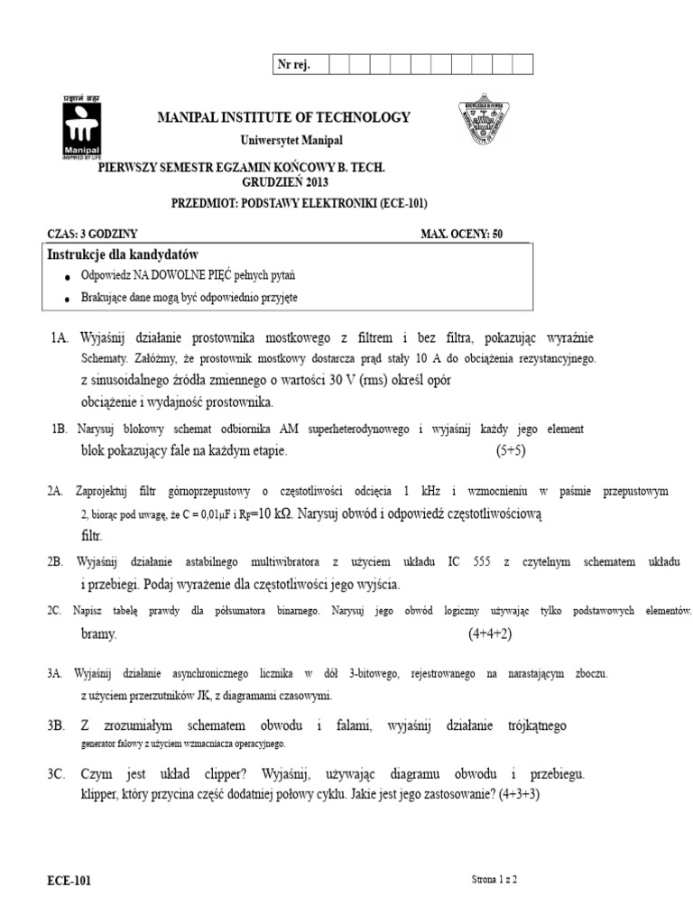 Podstawy Elektroniki (ECE 101) PDF | PDF
