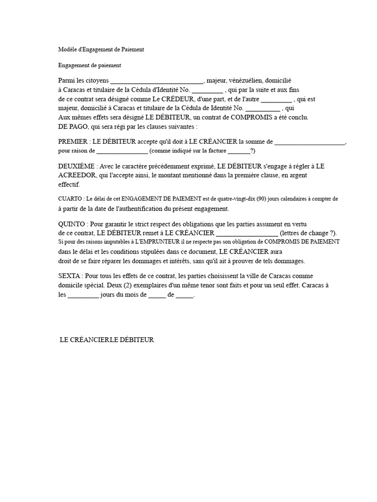 Modèle d'Engagement de Paiement et Reconnaissance | PDF | Débiteur | Dettes