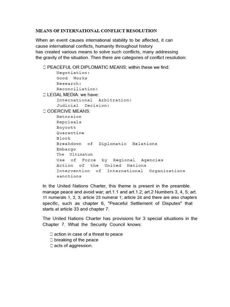 International Conflict Resolution Methods | PDF | Arbitration ...