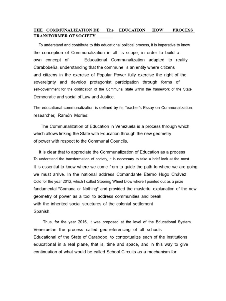 The Communalization of Education As A Transformative Process of Society ...