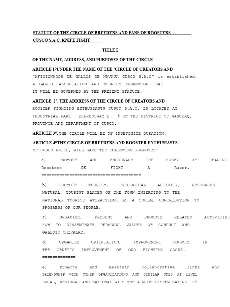 Statute For Drafting | PDF | Board Of Directors | Presidents Of The ...