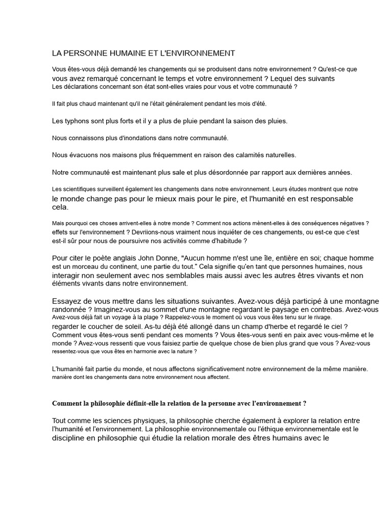 Impact de l'Homme sur l'Environnement | PDF | Environnement naturel ...