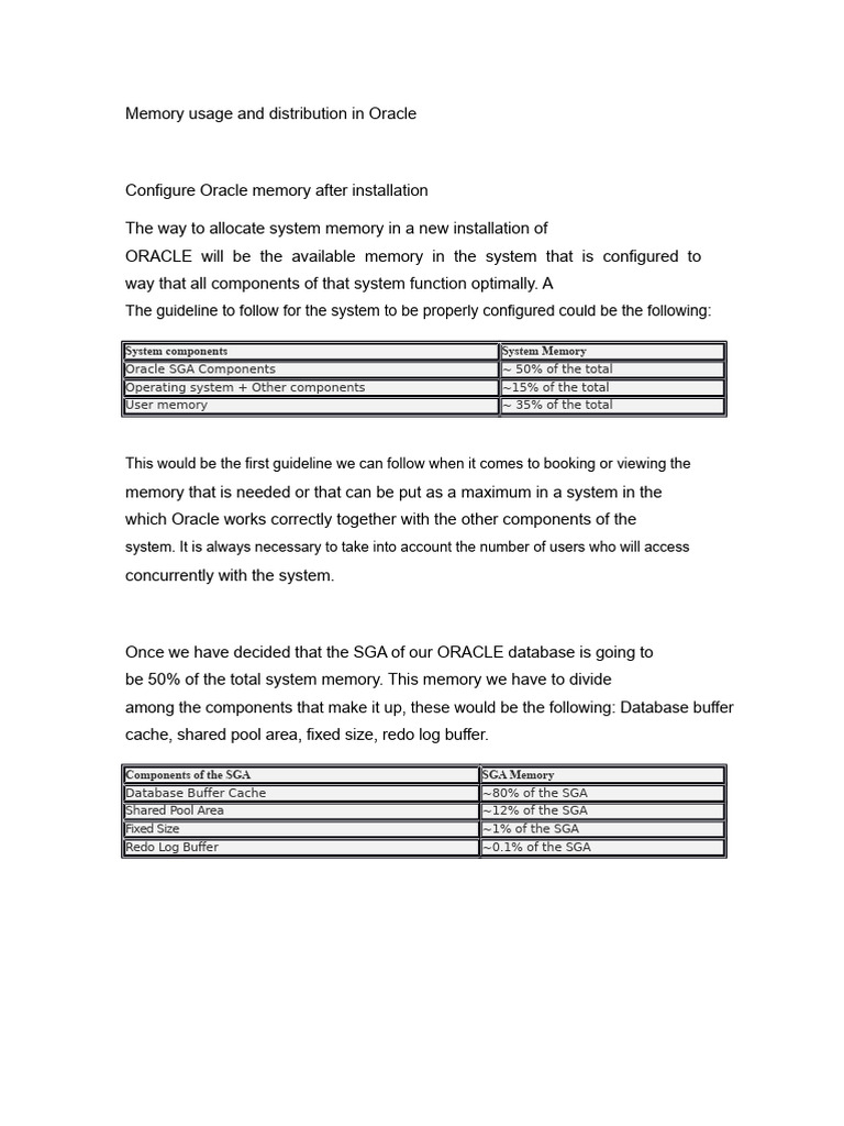 Oracle Memory Configuration Guide | PDF | Computing | Software