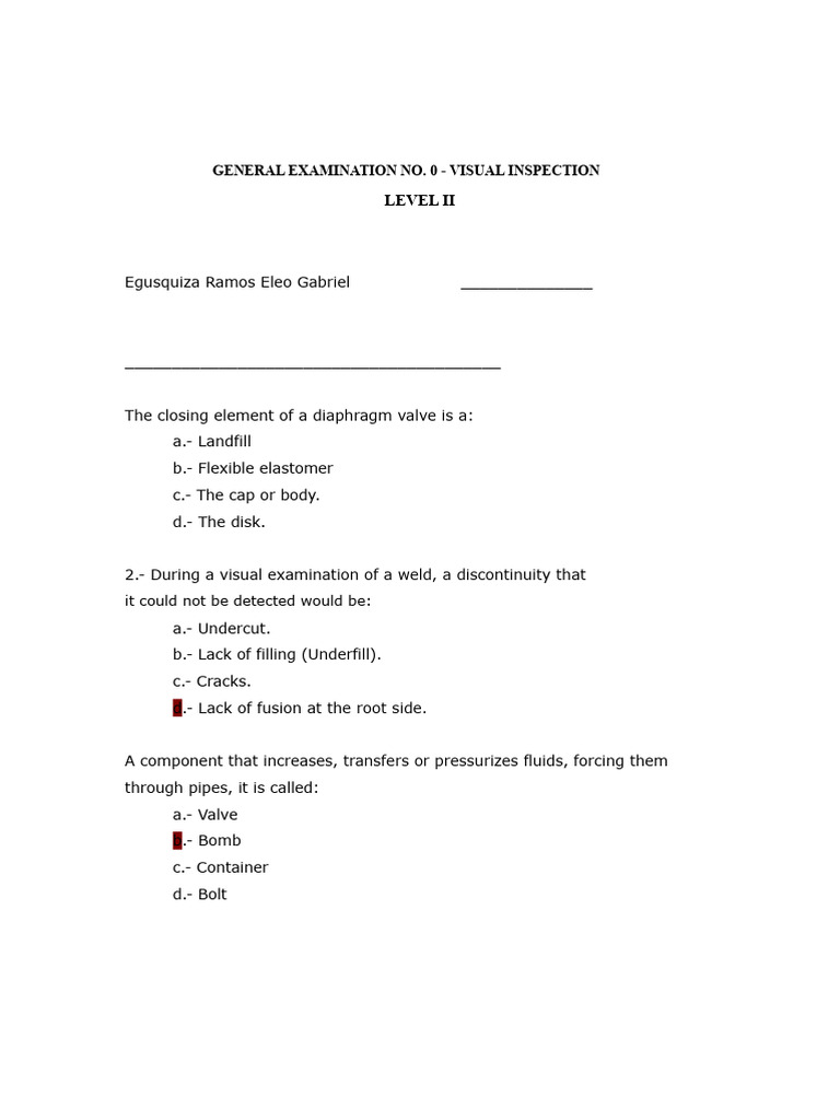 Visual Inspection Exam Level II Guide | PDF | Valve | Welding