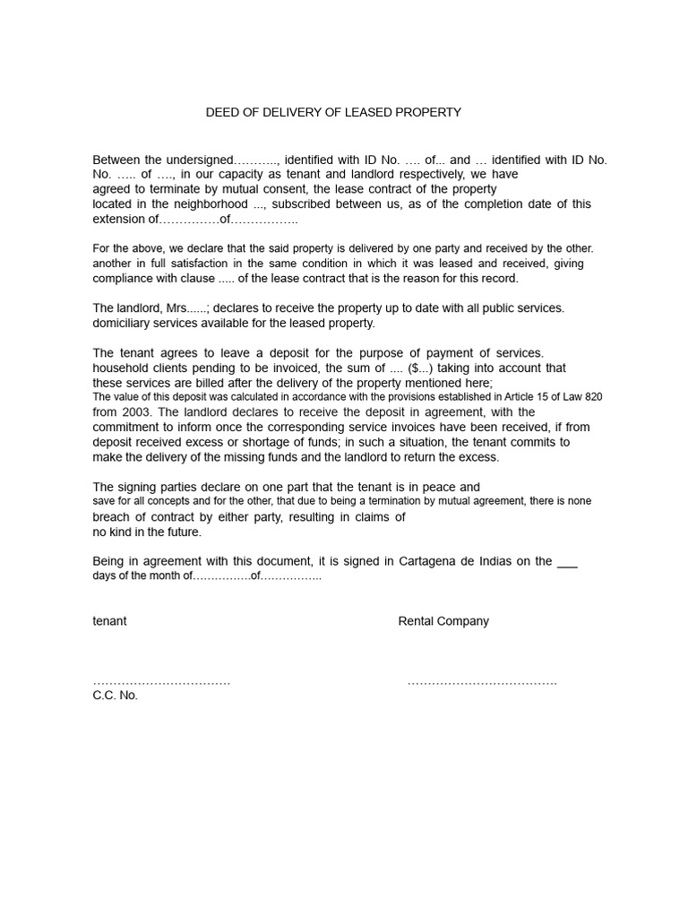 Lease Termination and Property Delivery Agreement | PDF