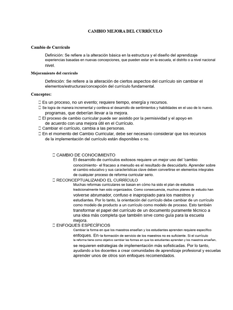Cambio y Mejora del Currículo Escolar | PDF | Plan de estudios ...