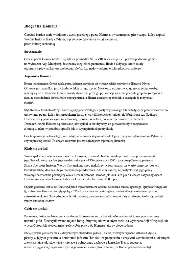 Biografia Homera | PDF