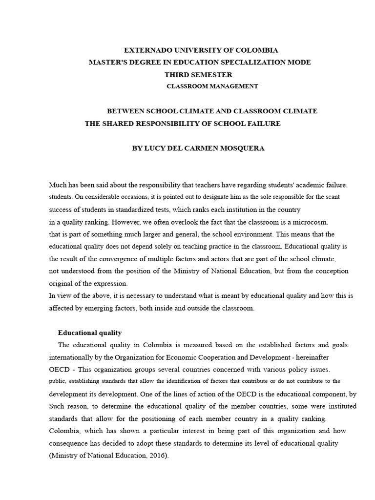 Essay About Classroom Climate | PDF | Psychology | Learning
