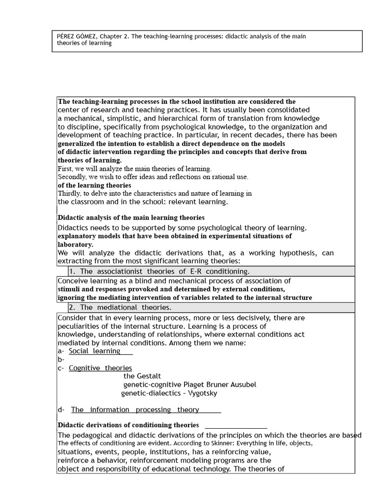 Didactic Analysis of Learning Theories | PDF | Learning | Cognition