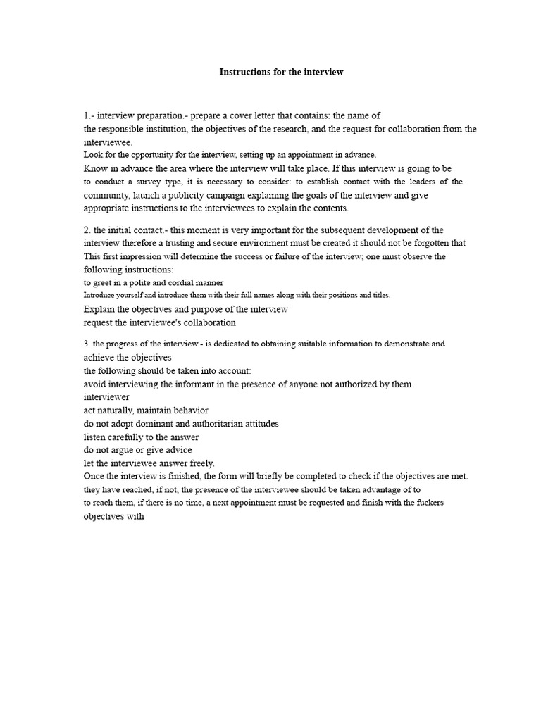 Instructions For The Interview | PDF