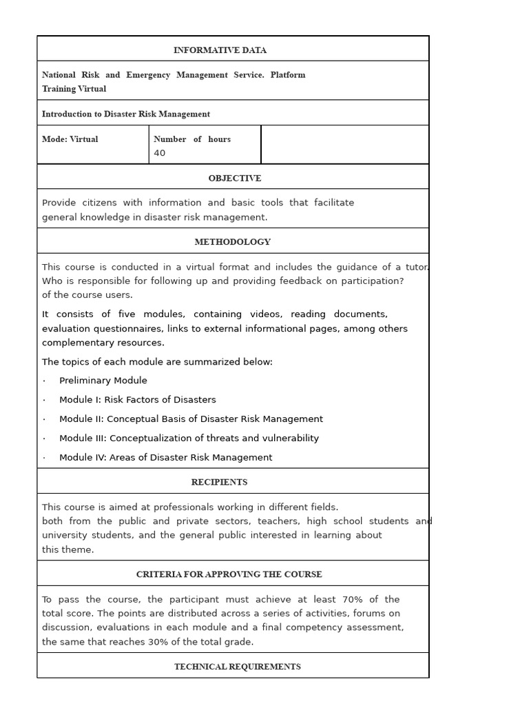 Virtual Disaster Risk Management Course | PDF | Climate Change ...