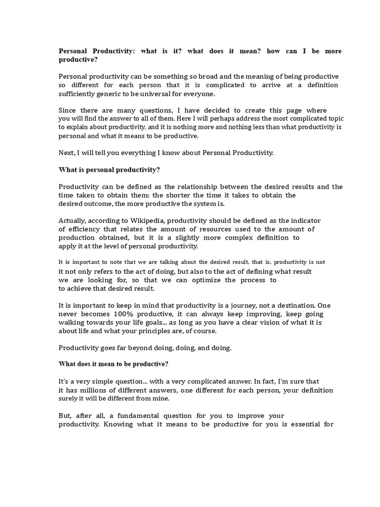 Understanding Personal Productivity | PDF | Procrastination ...