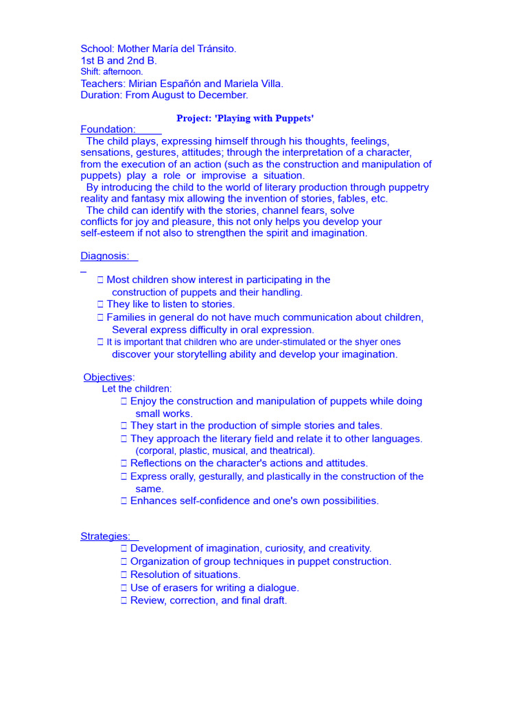 Puppetry Project for Kids' Creativity | PDF | Puppets | Imagination