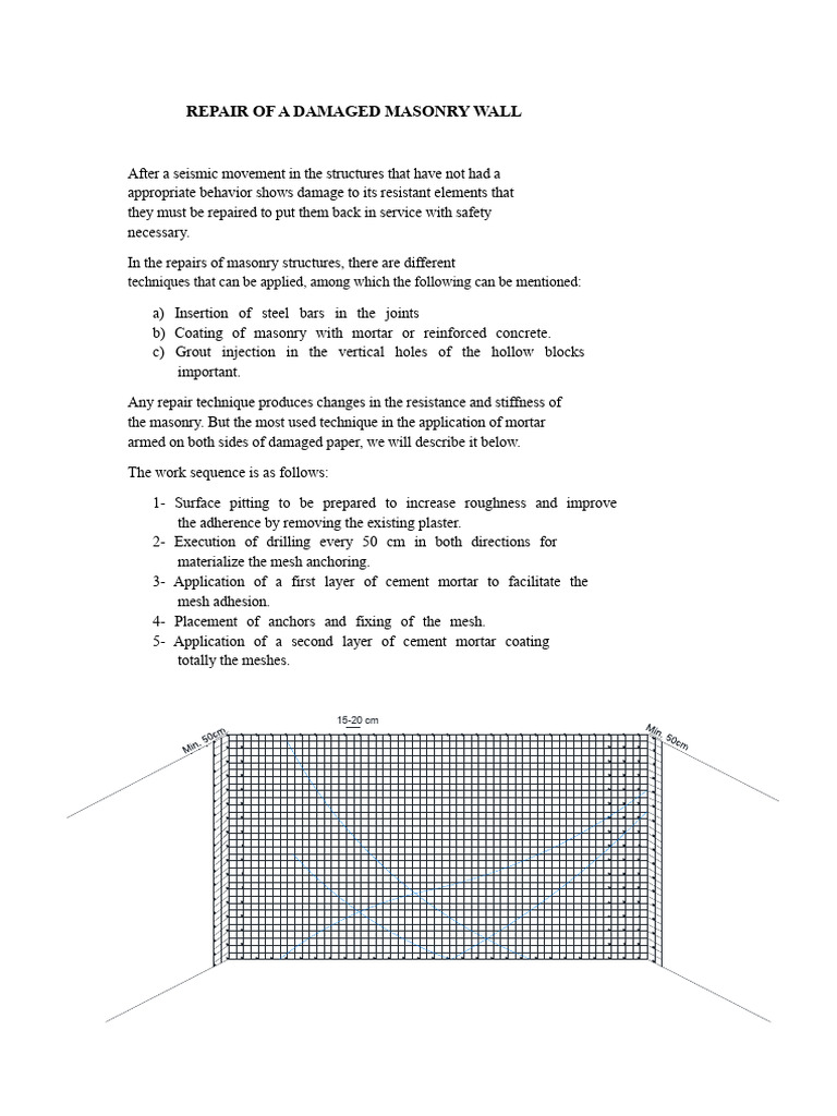 Repair of A Damaged Masonry Wall | PDF | Masonry | Concrete