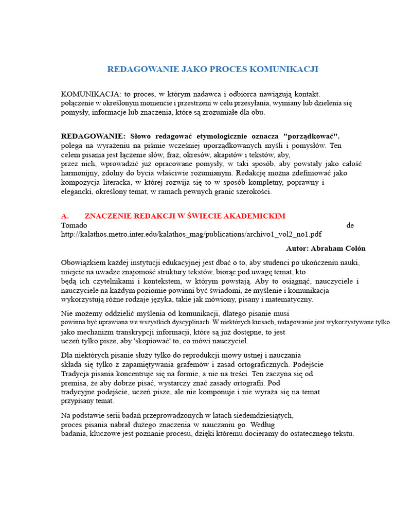 REDAGOWANIE JAKO PROCES KOMUNIKACJI LEKCJA NR 7 PDF | PDF