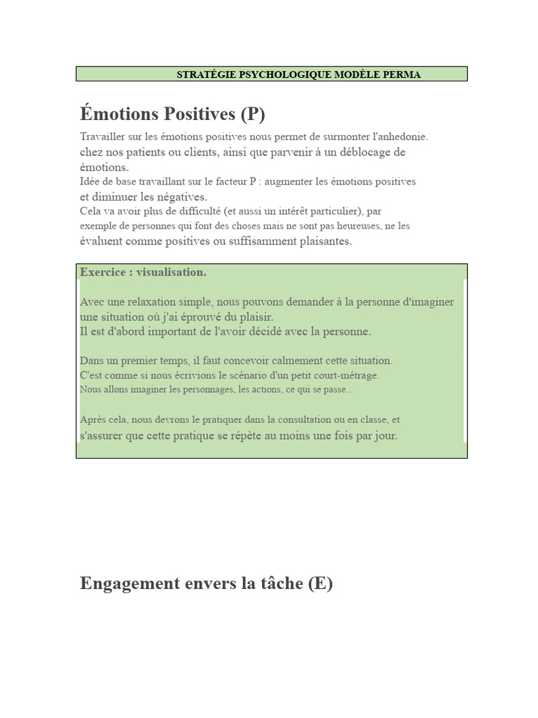 Stratégie Psychologique : Modèle PERMA | PDF | Émotions | Psychologie ...