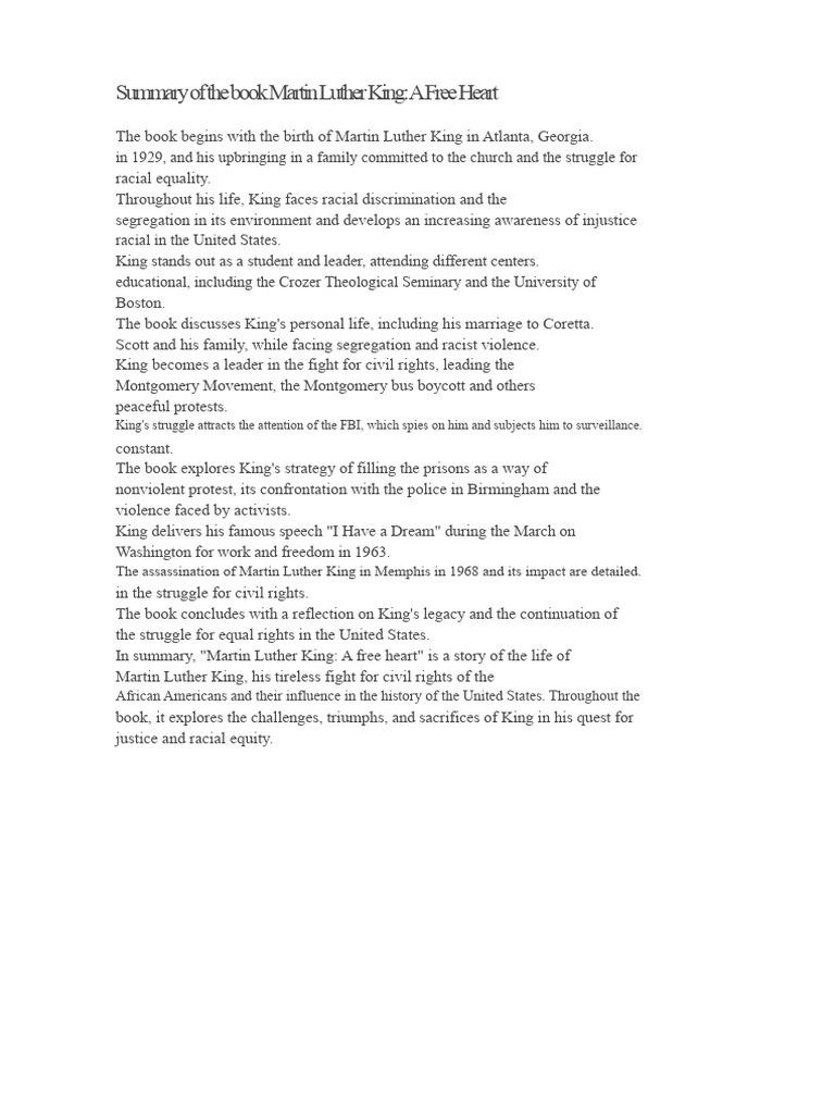 Summary of The Book Martin Luther King A Free Heart | PDF