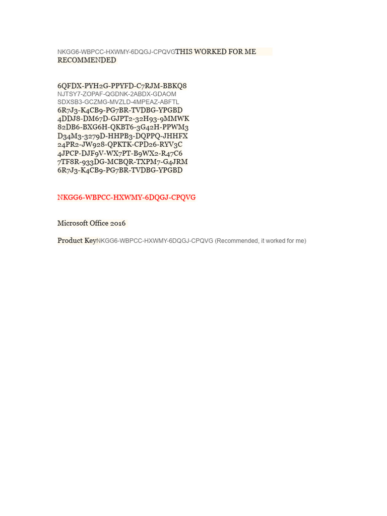 Keys To Activate Office 2016 | PDF