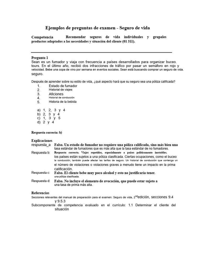 Preguntas de examen sobre seguros de vida | PDF | Póliza de seguros ...