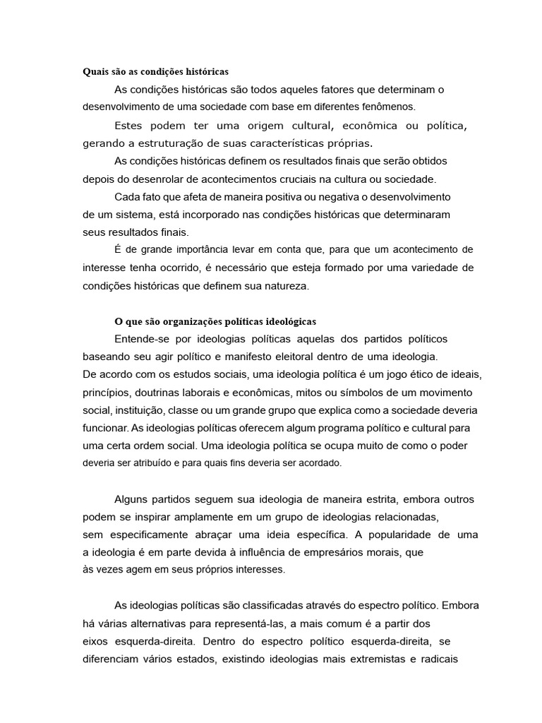 Condições Históricas e Ideologias Políticas | PDF | Economia | Sociologia