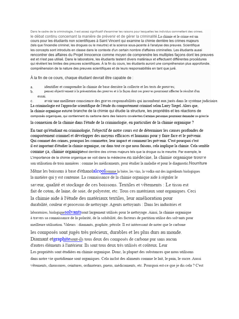 Chimie et criminologie : comprendre les preuves | PDF | Crimes | Crime ...