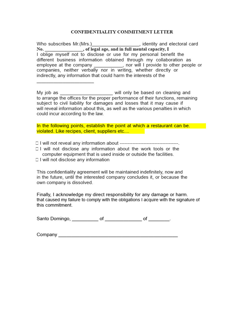 Confidentiality Commitment Letter Template | PDF