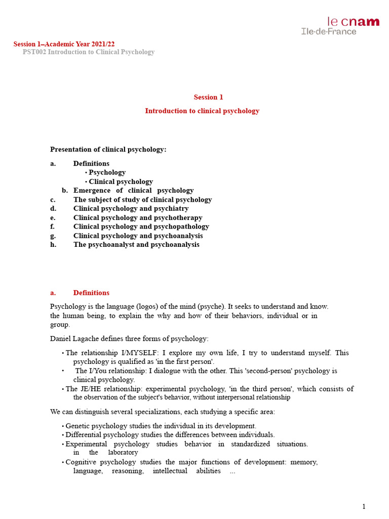 Session 1 Presentation of Clinical Psychology | PDF | Psychoanalysis ...