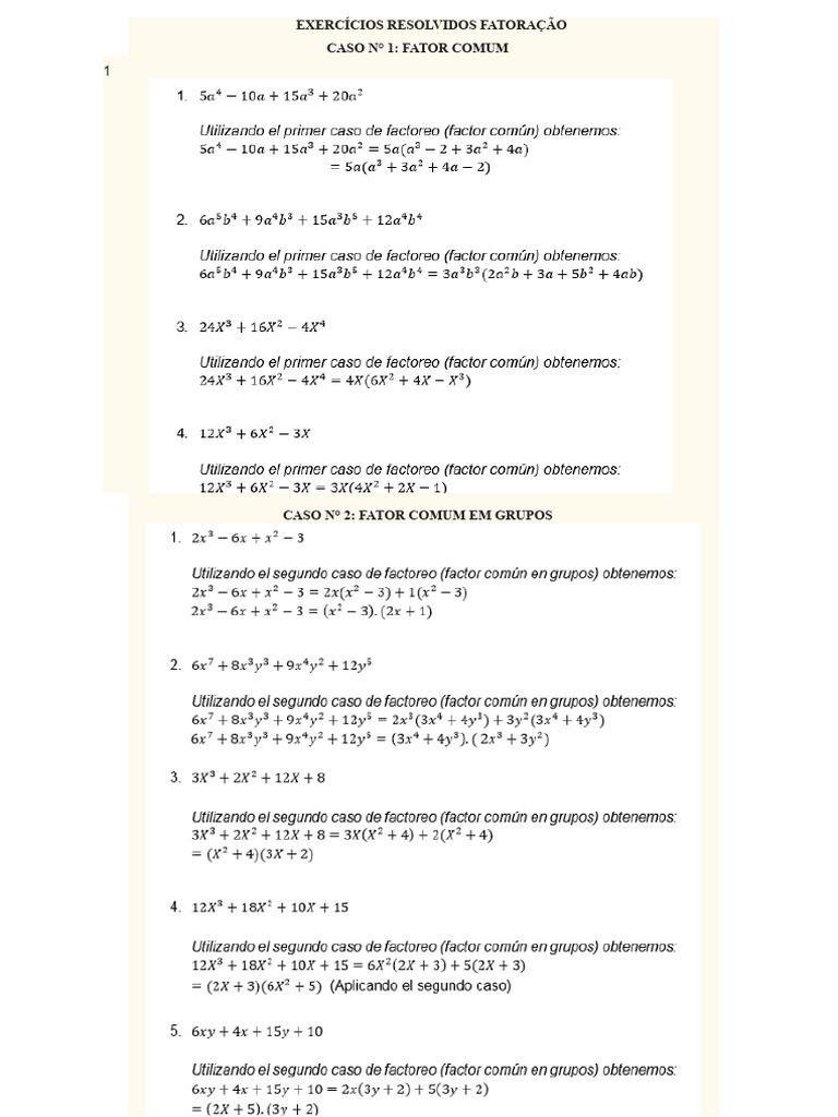 Exercícios Resolvidos de Fatoração | PDF
