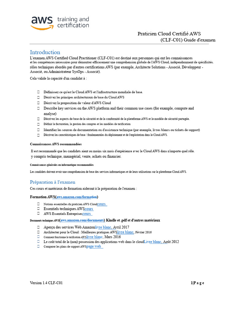 Guide d'examen AWS Cloud Practitioner | PDF | Amazon Web Services ...