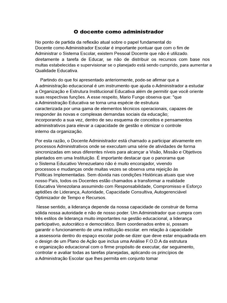 O Papel do Docente como Administrador Escolar | PDF | Liderança ...