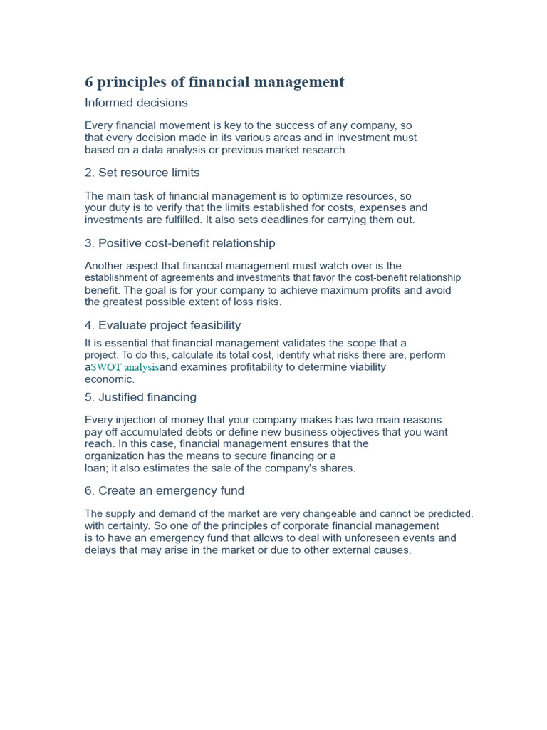 6 Principles of Financial Management | PDF