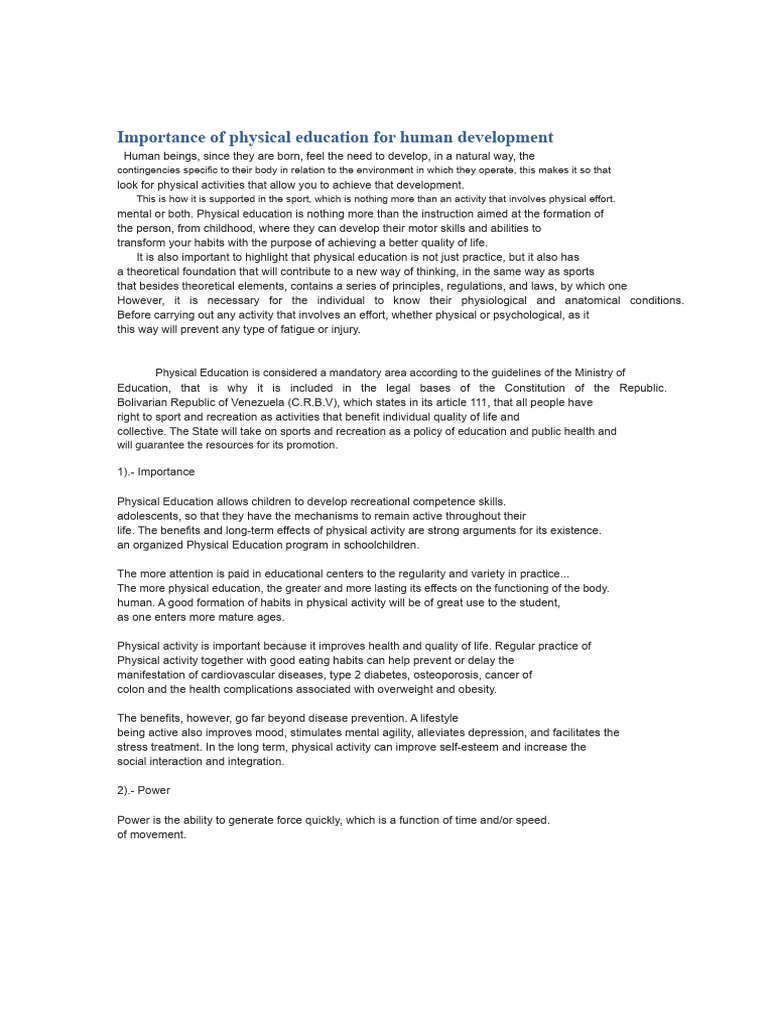 Importance of Physical Education For Human Development | PDF | Obesity ...