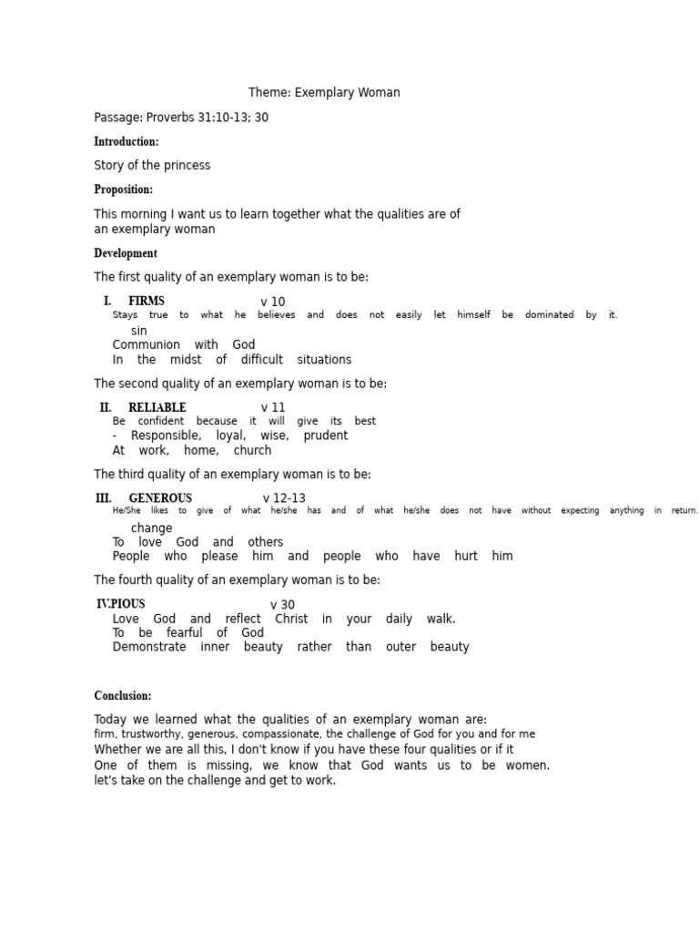Outline of Exemplary Woman | PDF
