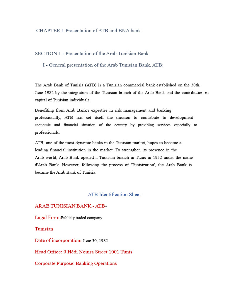 Overview of Arab Tunisian Bank (ATB) | PDF | Transaction Account | Banks
