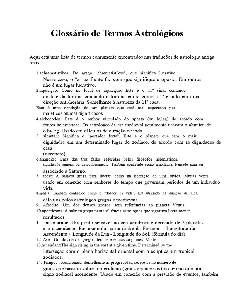 Glossário de Termos Zodiacais | PDF | Signo do zodíaco | Zodíaco