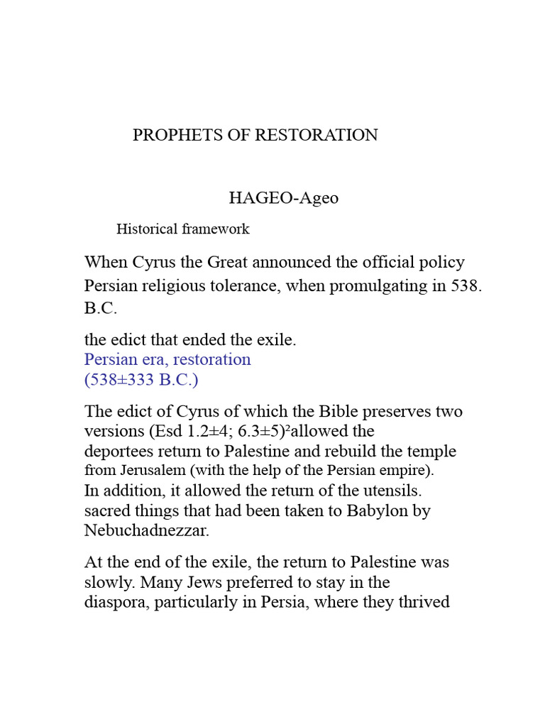 Prophets of The Restoration | PDF | Babylonian Captivity | Ezra