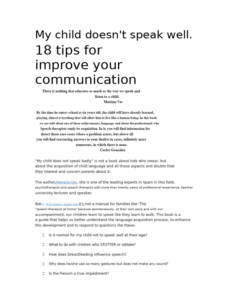 18 Tips to Improve Child Communication | PDF | Dyslexia | Speech