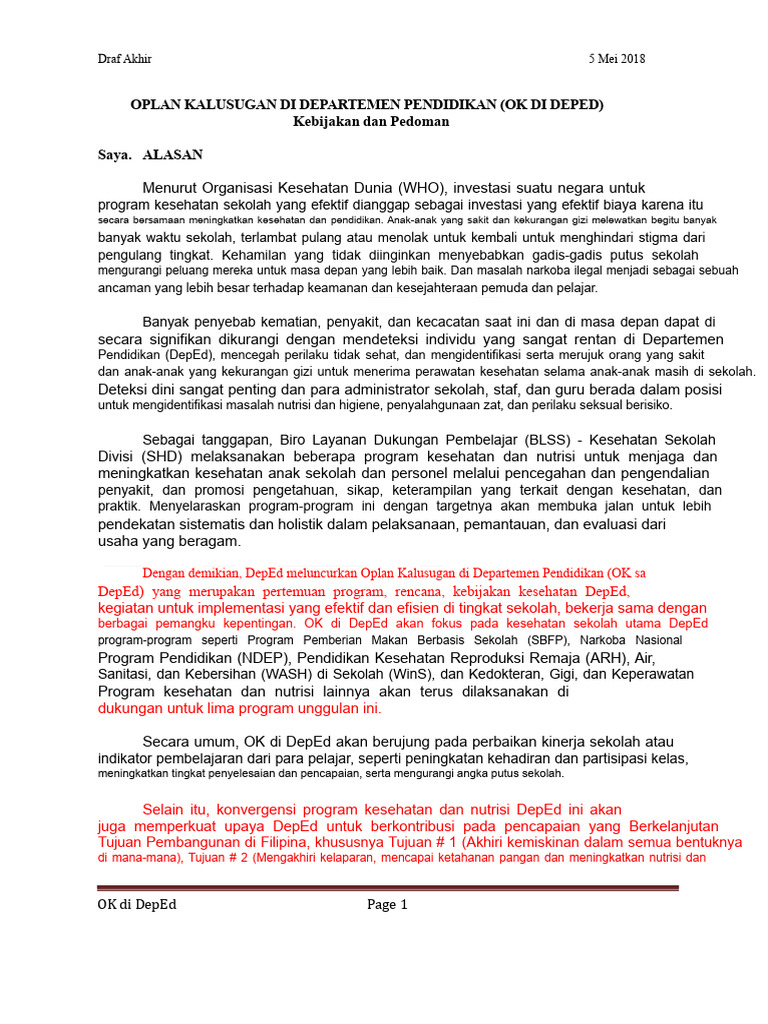 OK Sa DepEd-draft 6 - May 5 | PDF