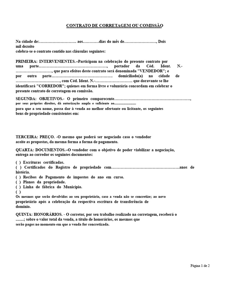 Contrato de Corretagem: Cláusulas e Condições | PDF