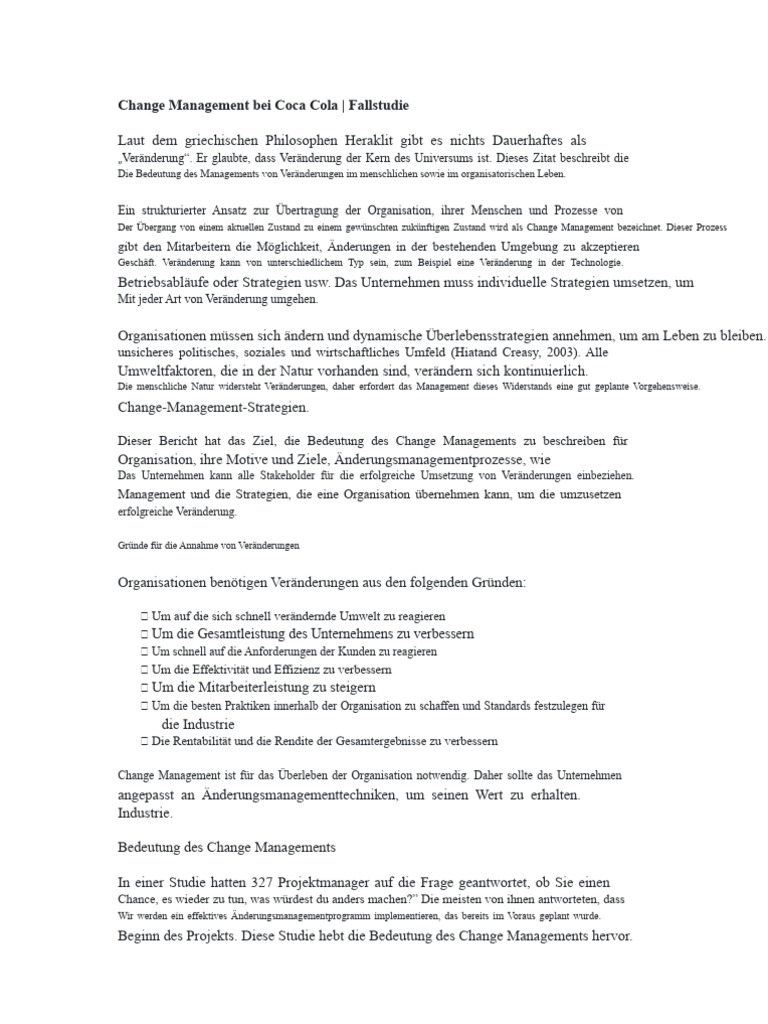 Change Management Bei Coca Cola | PDF