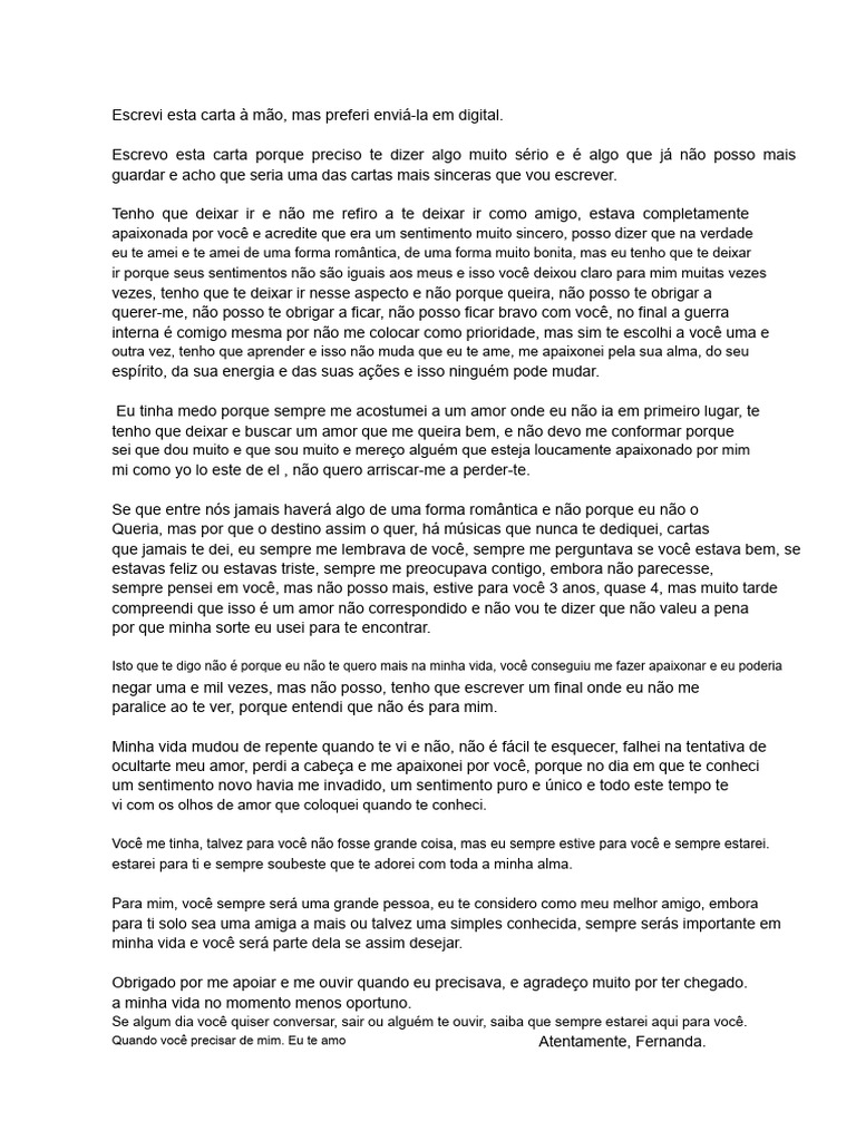 Carta de Despedida de um Amor Não Correspondido | PDF | Amor