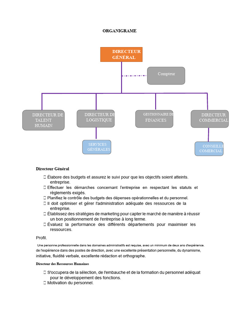 Organigramme et Rôles de Direction | PDF | Business | Gestion des ...