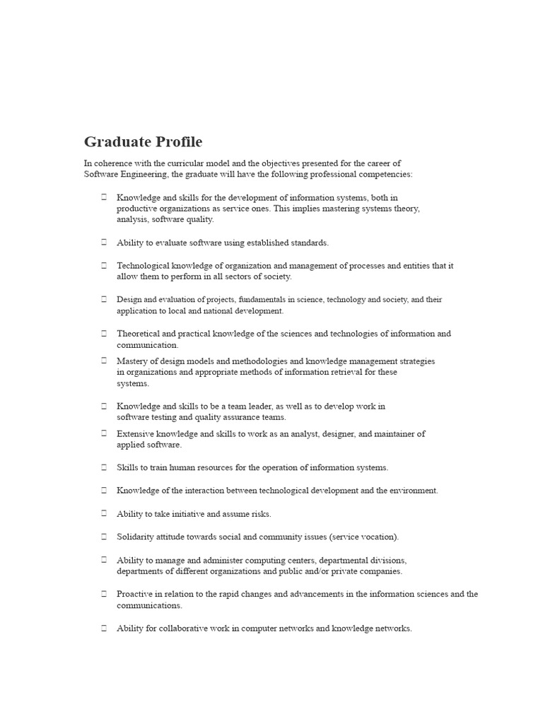 Software Engineering Graduate Skills Overview | PDF | System | Software
