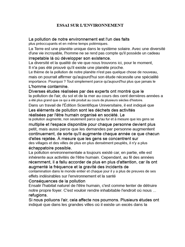 Pollution et ses impacts sur l'environnement | PDF | la pollution ...