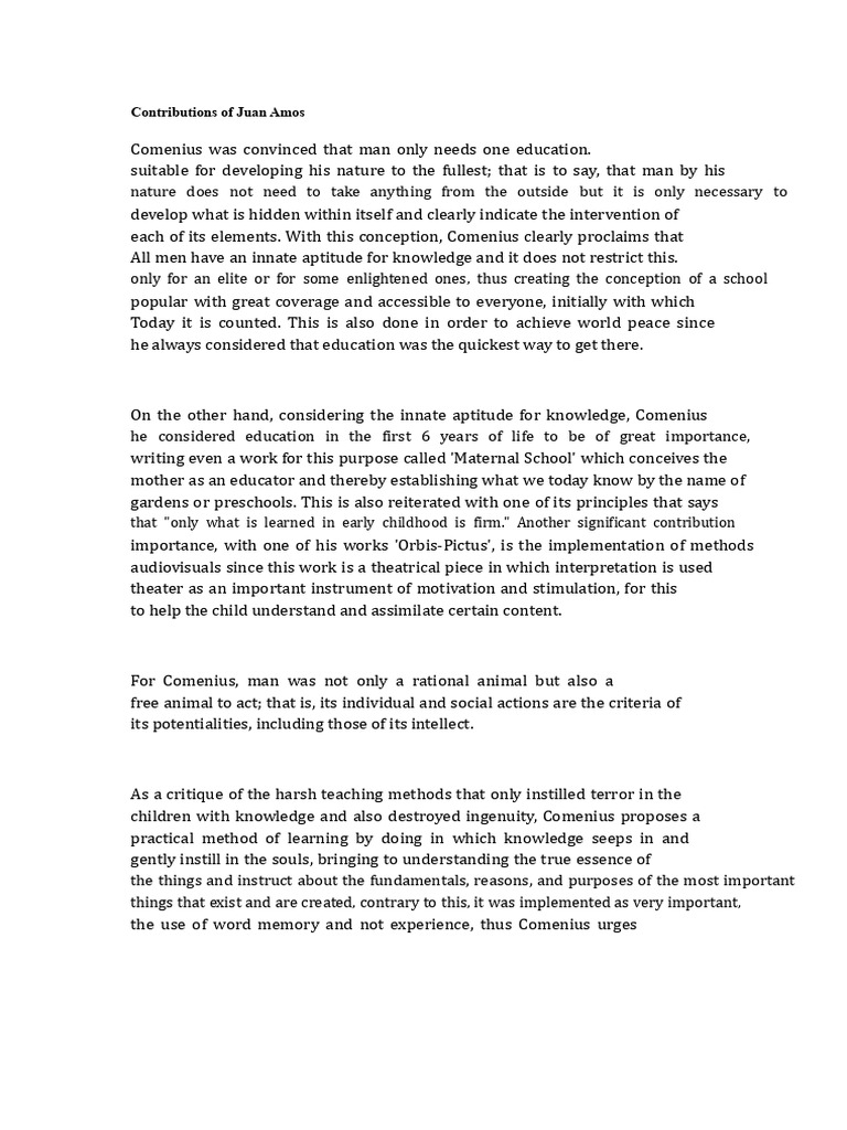 Comenius: Pioneering Modern Education | PDF | Pedagogy | Knowledge