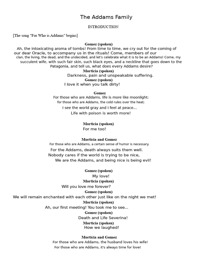 Addams Family Musical Script Excerpt | PDF