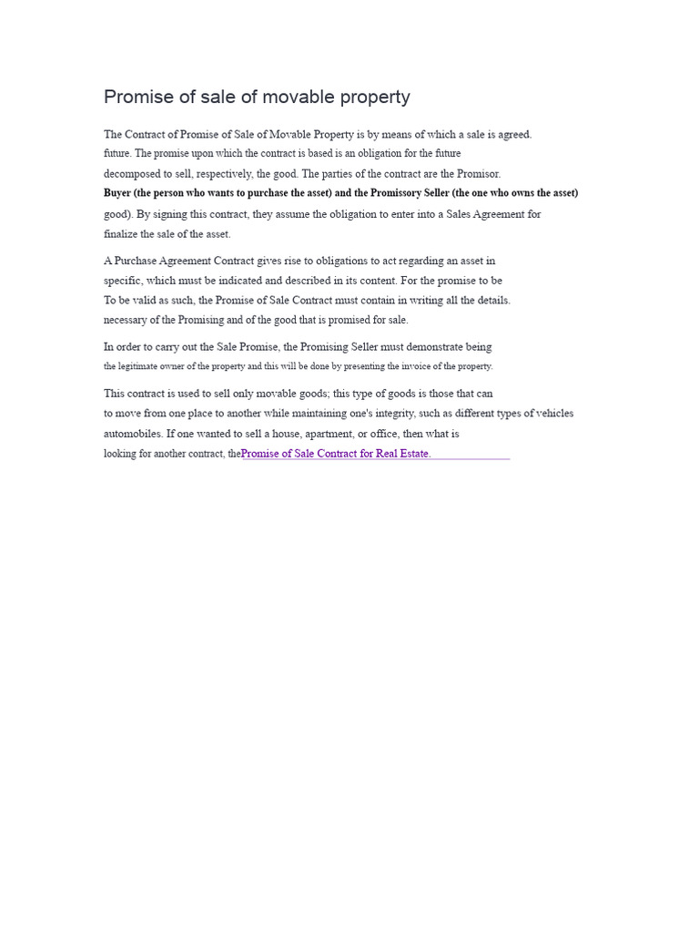 Promise of Sale of Movable Property | PDF
